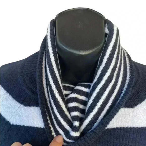 LOFT women’s STRIPED white navy blue POCKET COWL NECK SWEATER size small prelove - Picture 7 of 9